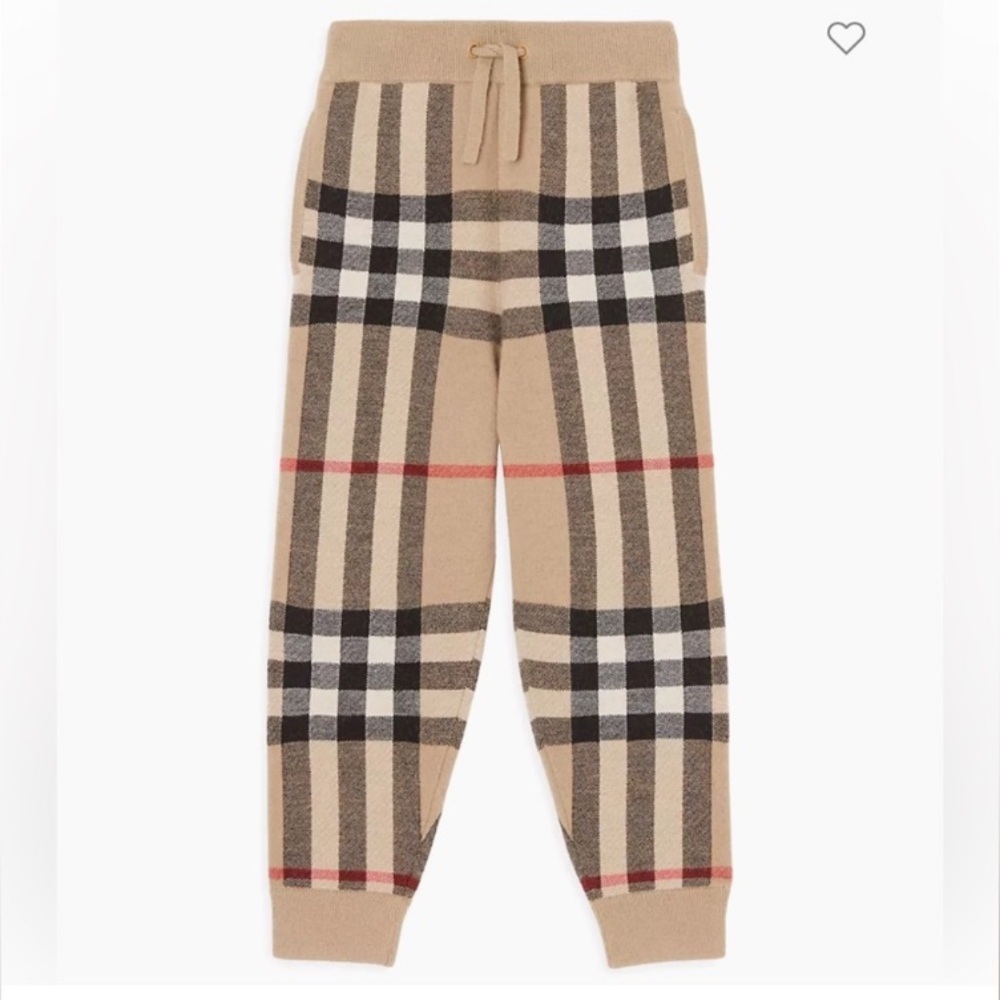NWT- Burberry Cashmere -Wool Check Print Jogger Pants (Unisex)